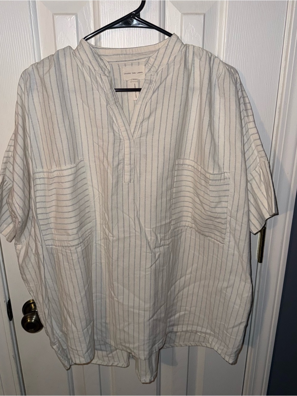 Lightweight Striped Short-Sleeve Oversized Shirt - Cream/Gray